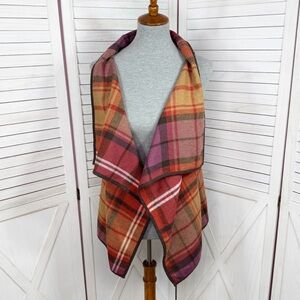 Natural Reflections Plaid Wide Lapel Open Front Vest Multicolor Medium